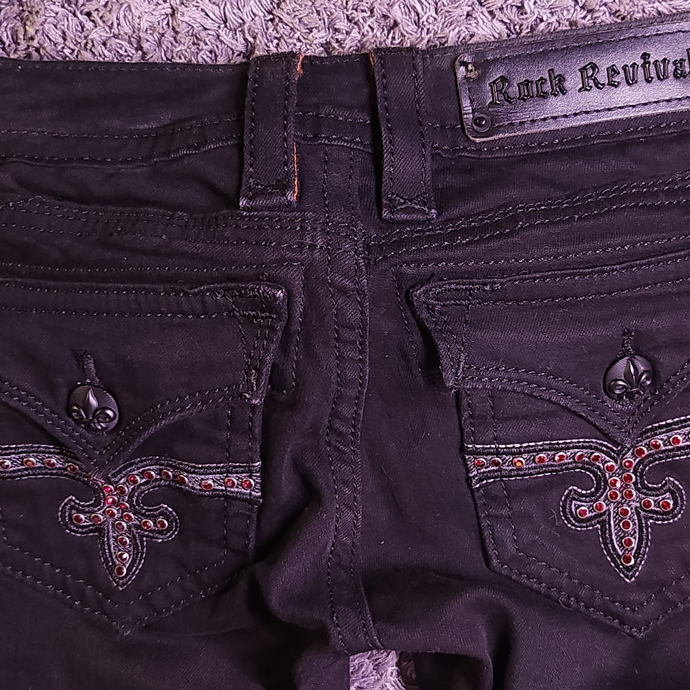 Rock Revival Black Jeans with Red Accents